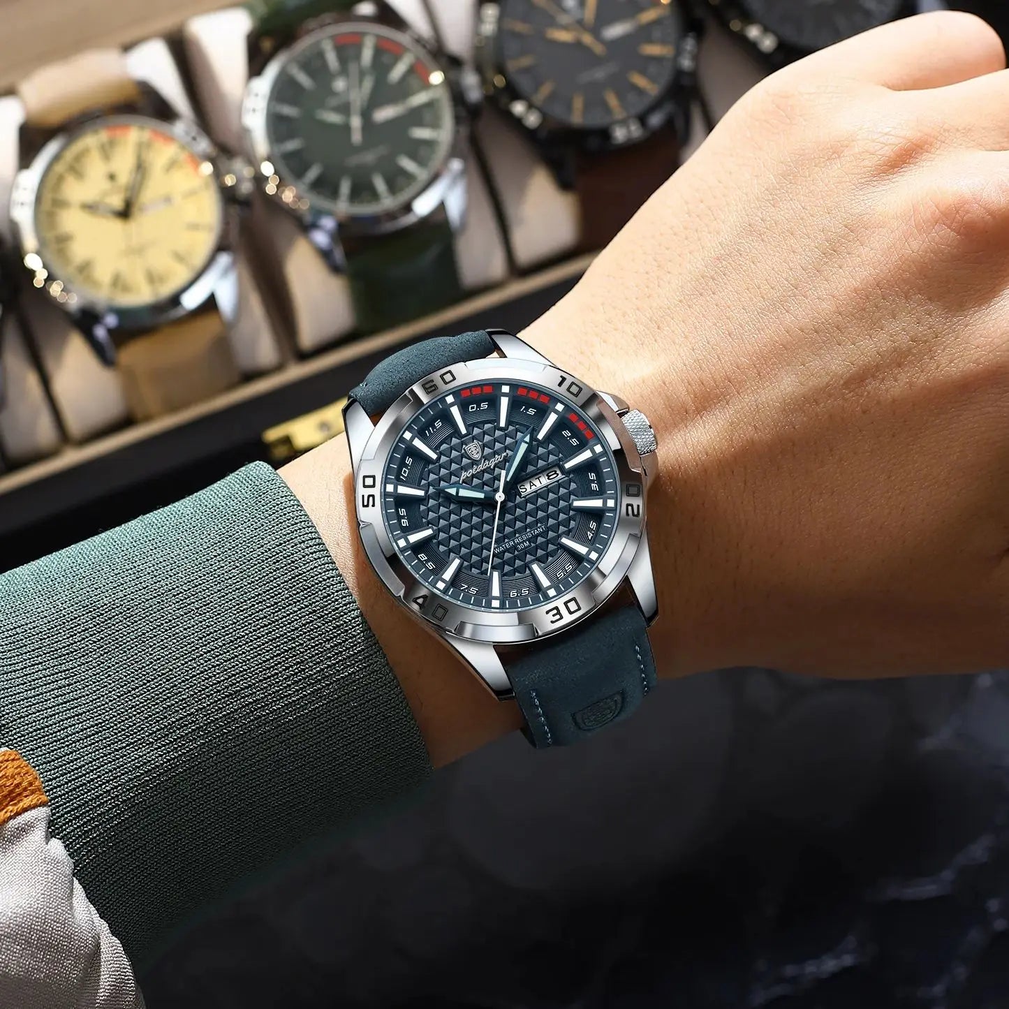 POEDAGAR Luxury Men's Quartz Watch — Waterproof Sport Design with Leather Band
