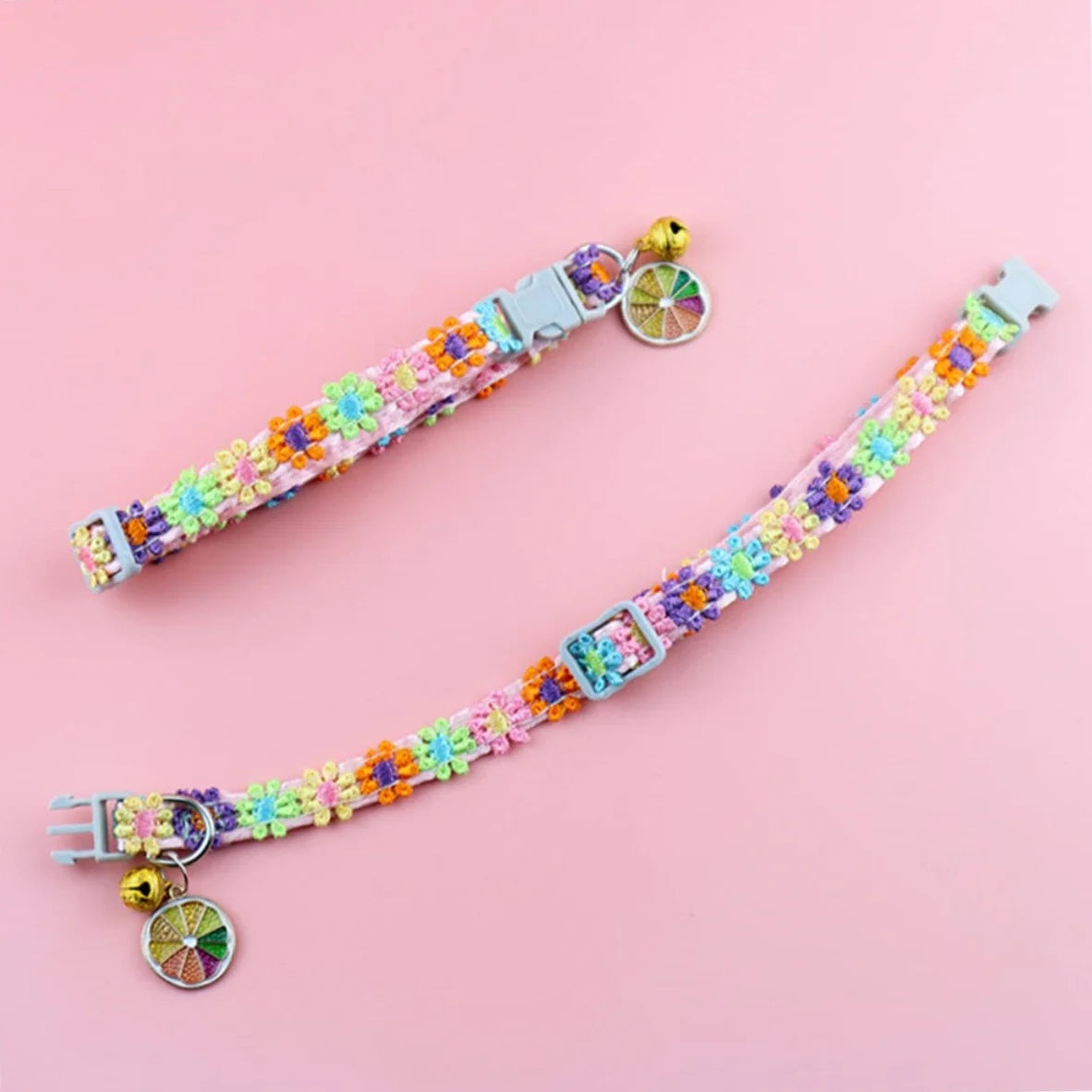 Adjustable Pet Collar with Bell — Colorful Paw Print Pattern for Cats and Small Dogs