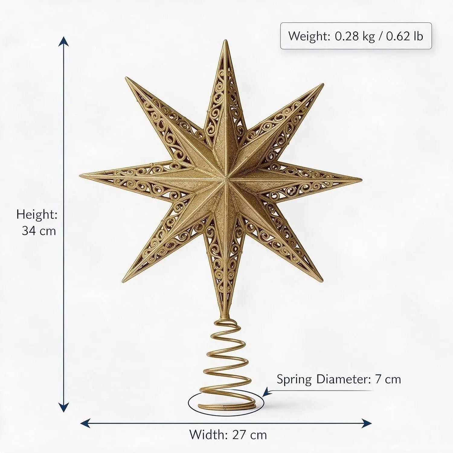Garvee Golden Star Christmas Tree Topper — Glittering Hollow-Carved Decor