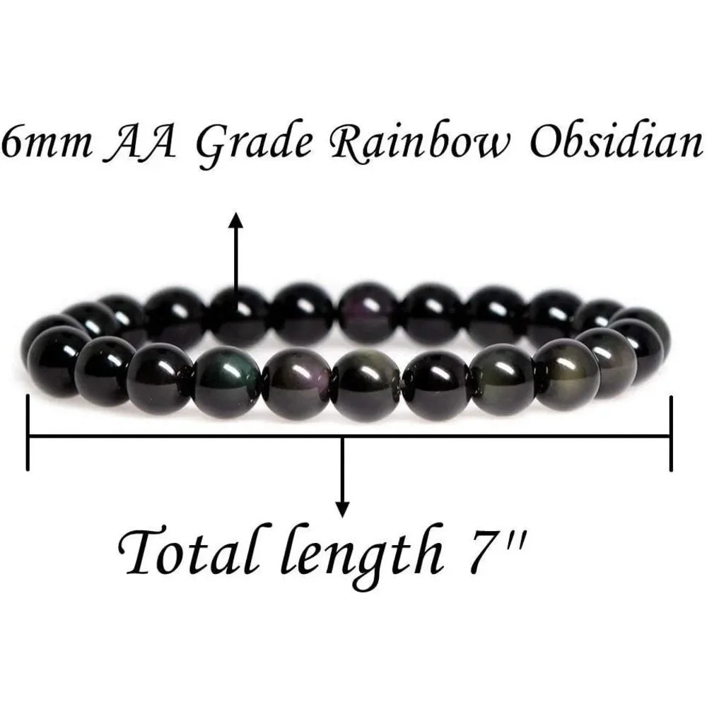 Natural Gemstone Obsidian Bracelet — Handmade Elastic Crystal Bead Jewelry