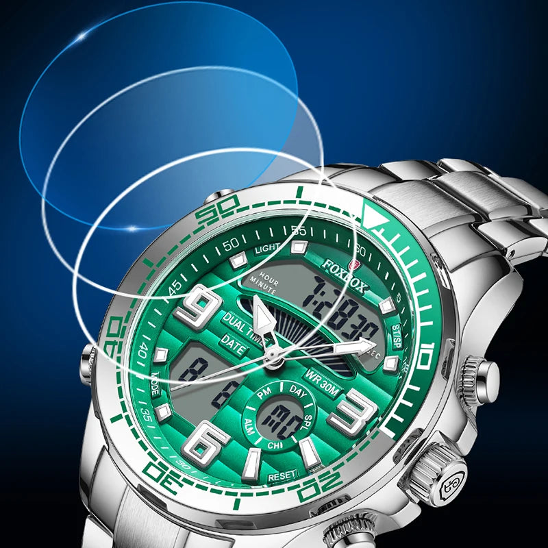 foxbox Men's Dual Display Watch — Luxury Quartz Analog-Digital Wristwatch