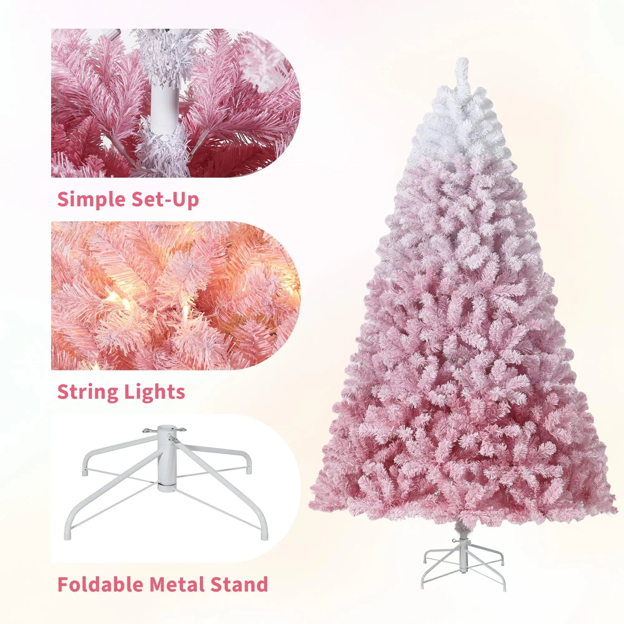 Pink Ombre Snow-Flocked Artificial Christmas Tree — Pre-Lit LED Holiday Decor