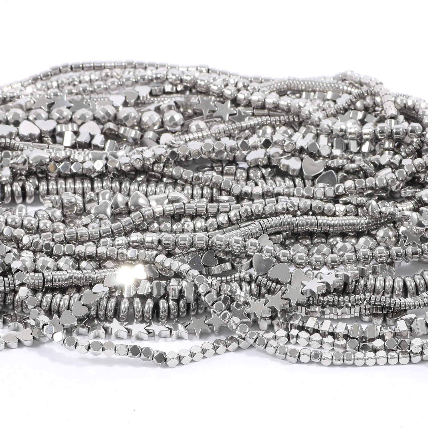 Rhodium Plated Hematite Beads — Geometric Jewelry Making Charms
