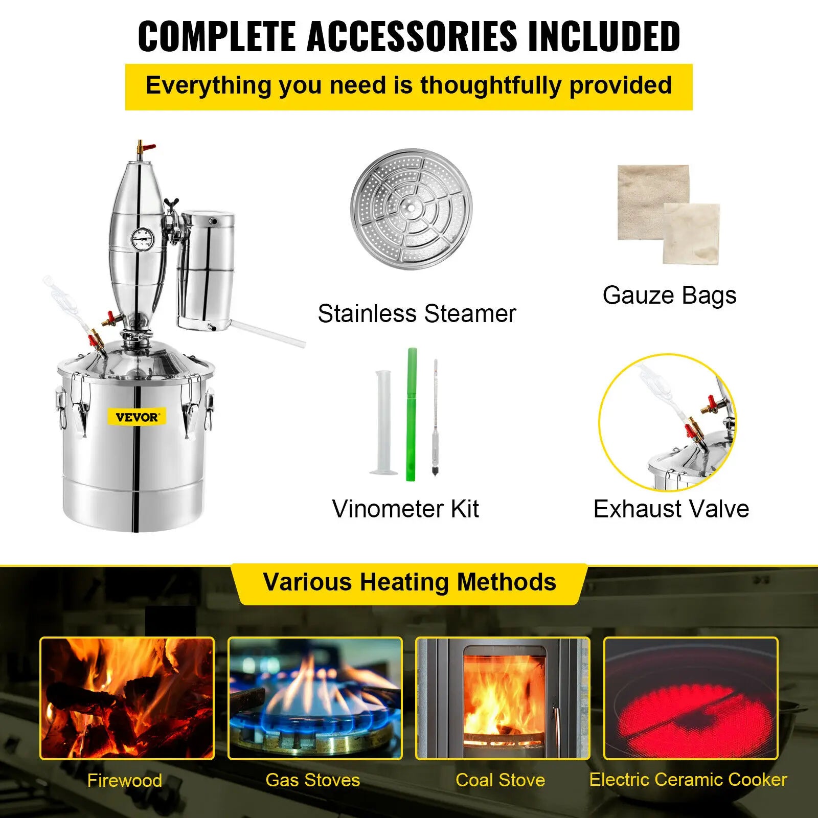 SucceBuy Stainless Steel Alcohol Distiller — Professional Home Brewing Kit