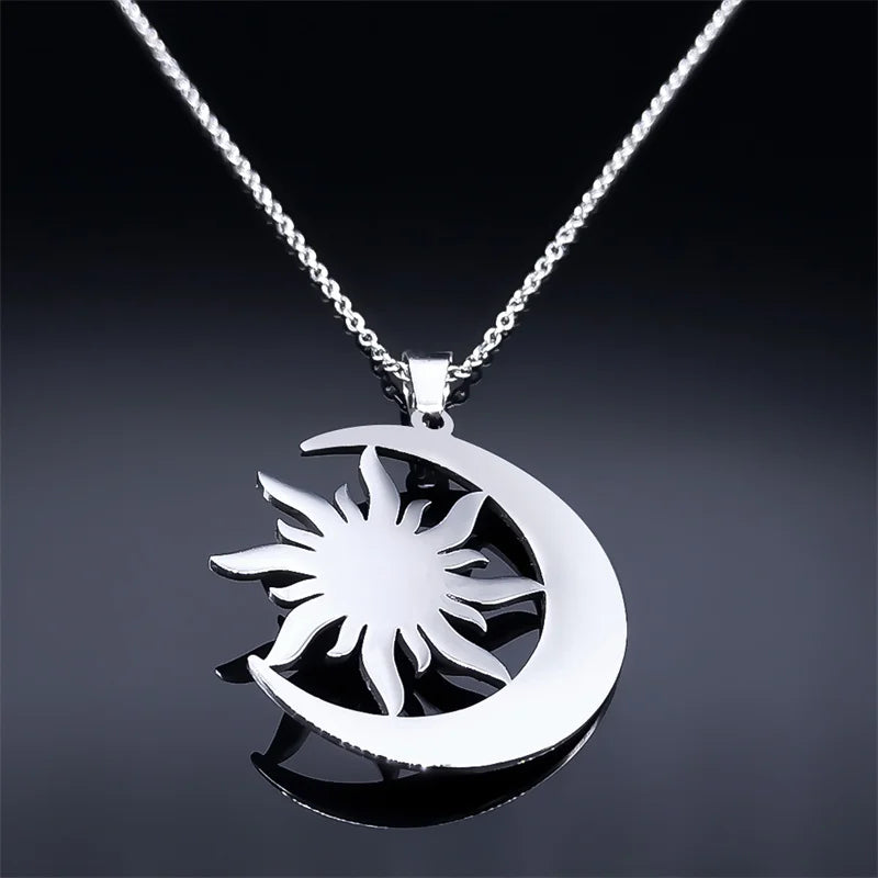 JYTF Moon and Sun Pendant Necklace — Vintage Stainless Steel Jewelry