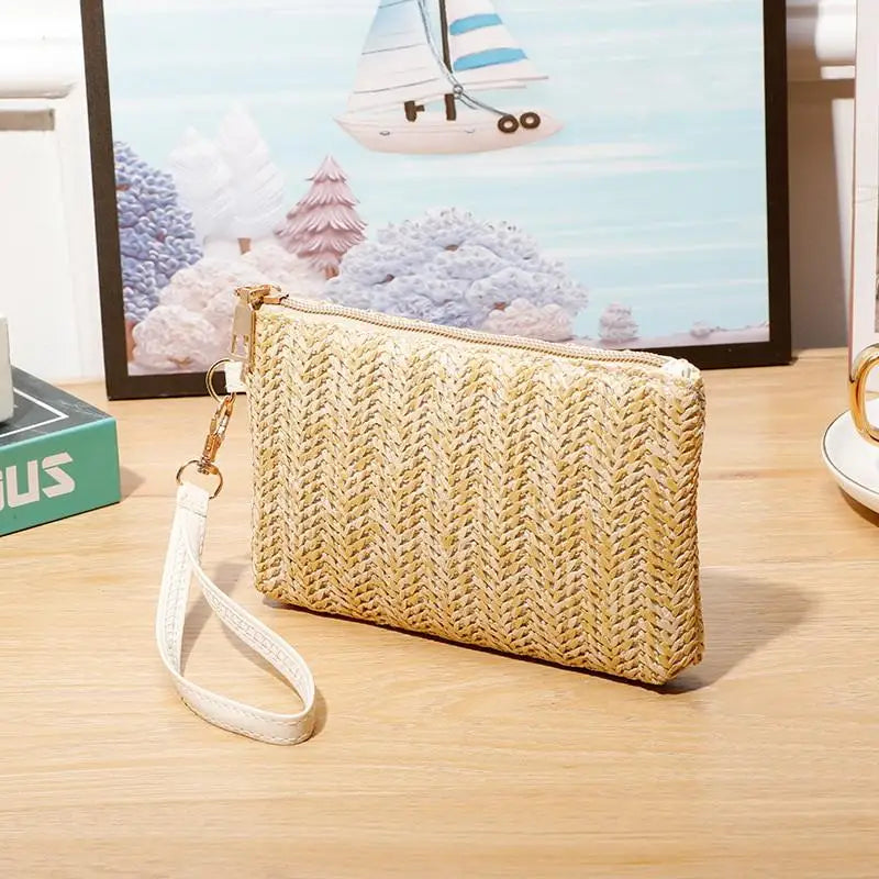 Woven Straw Wristlet Clutch — Stylish Beach Wallet & Phone Pouch