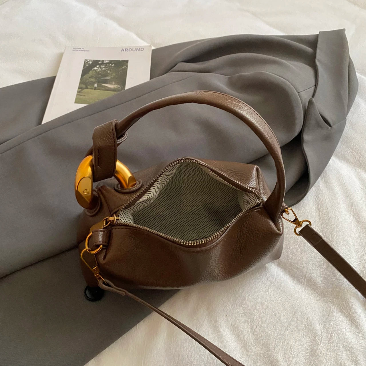 Textured PU Leather Clutch Bag — Versatile Shoulder & Crossbody Handbag
