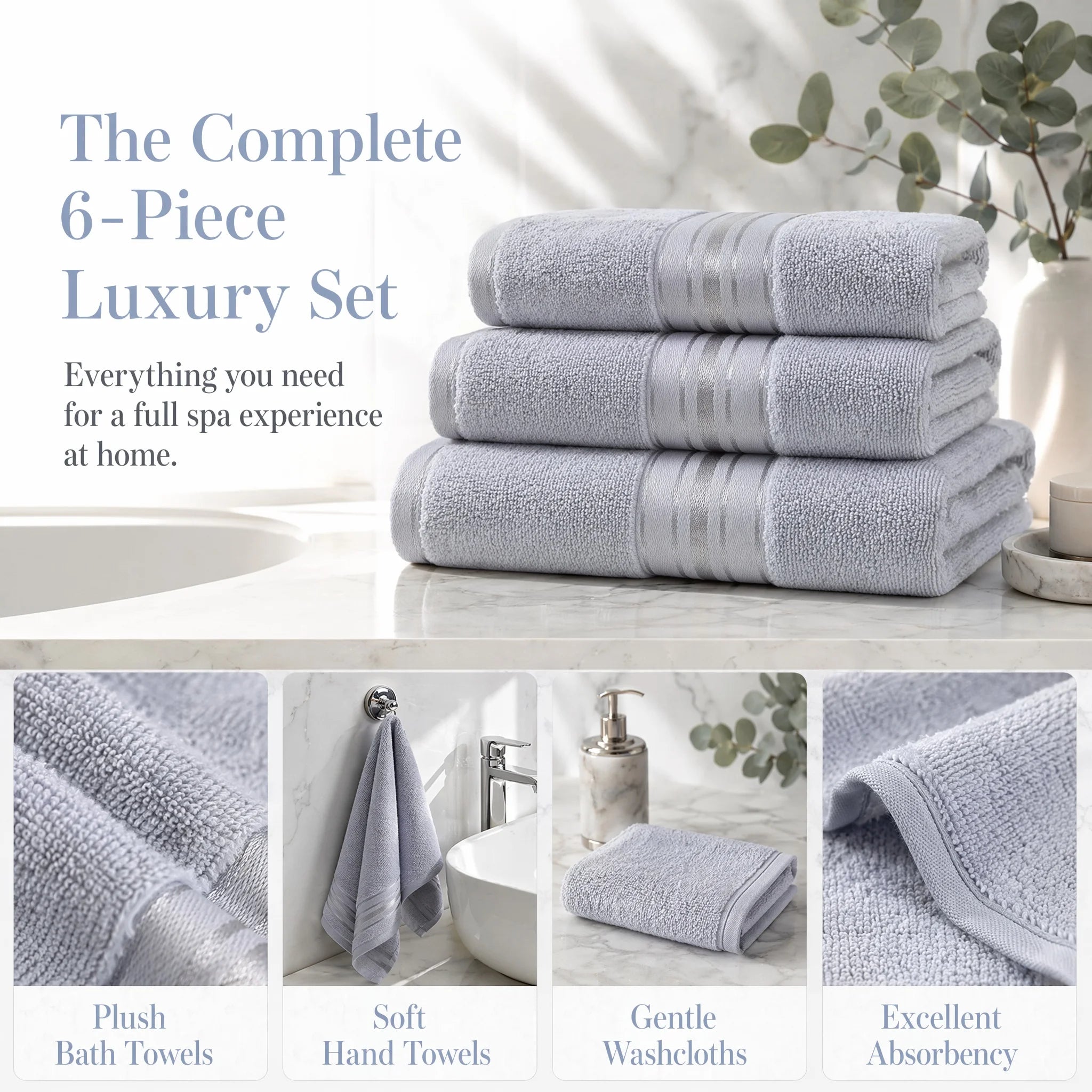 Luxury 6-Piece Cotton Towel Set — Super Absorbent Bathroom Collection