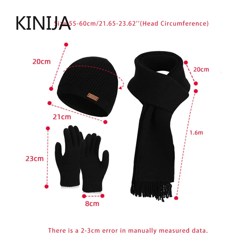 KINIJA Women's Winter Knit Set — Warm Plush Hat, Scarf & Gloves