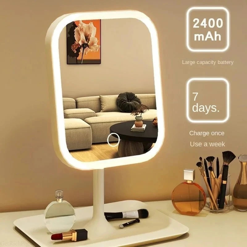 LED Desktop Makeup Mirror — Touch Control Dimming & 3 Light Modes