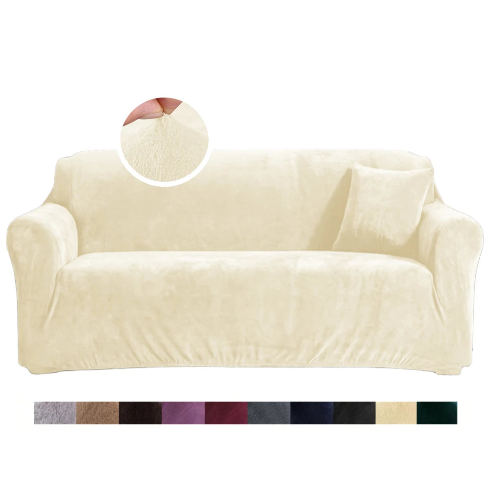 Velvet Stretch Sofa Cover — Plush Elastic Slipcover for Living Room