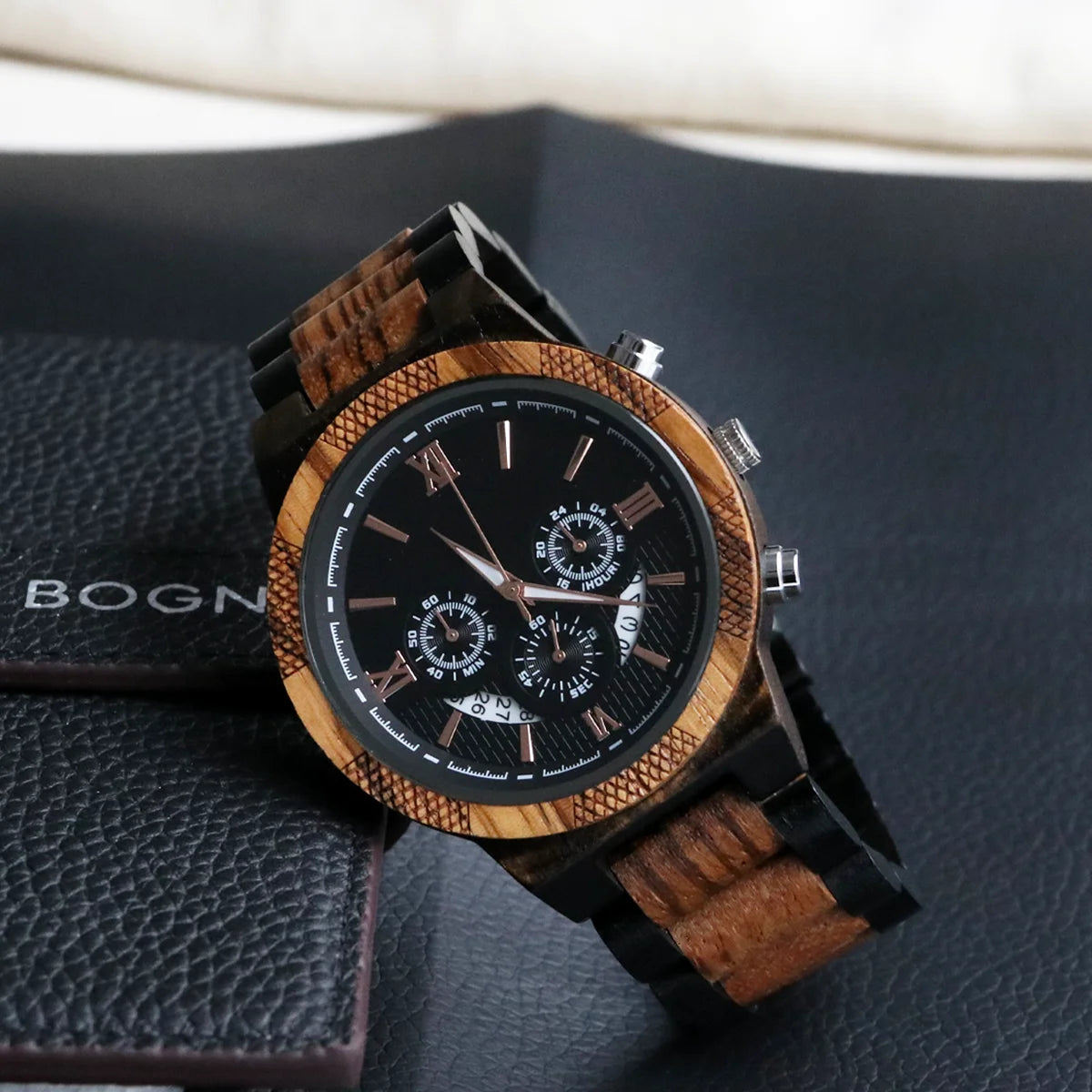 Rainch Red Sandalwood Men's Watch — Multifunction Quartz Wristwatch
