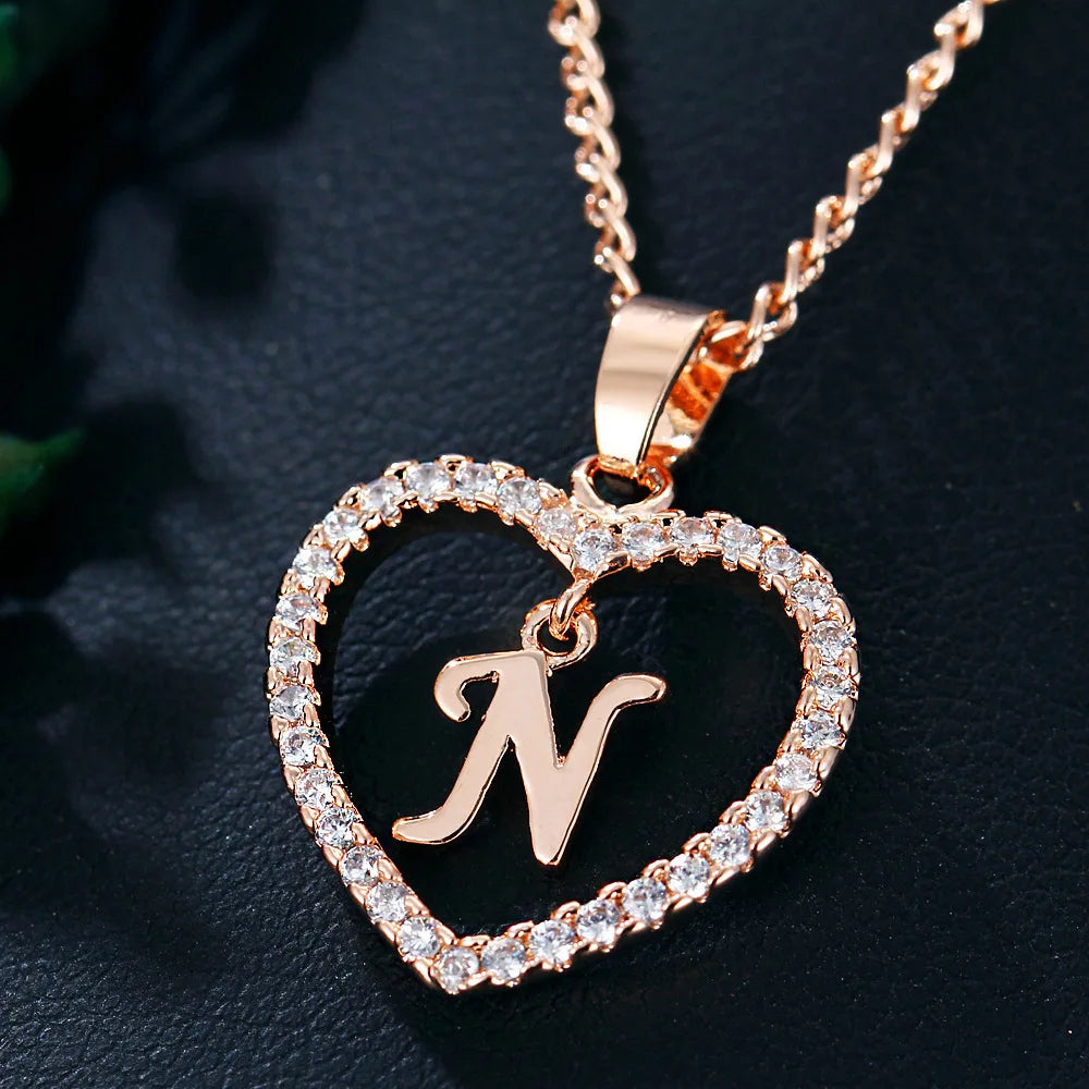 Customizable Initial Heart Pendant Necklace — Zircon Accented Jewelry