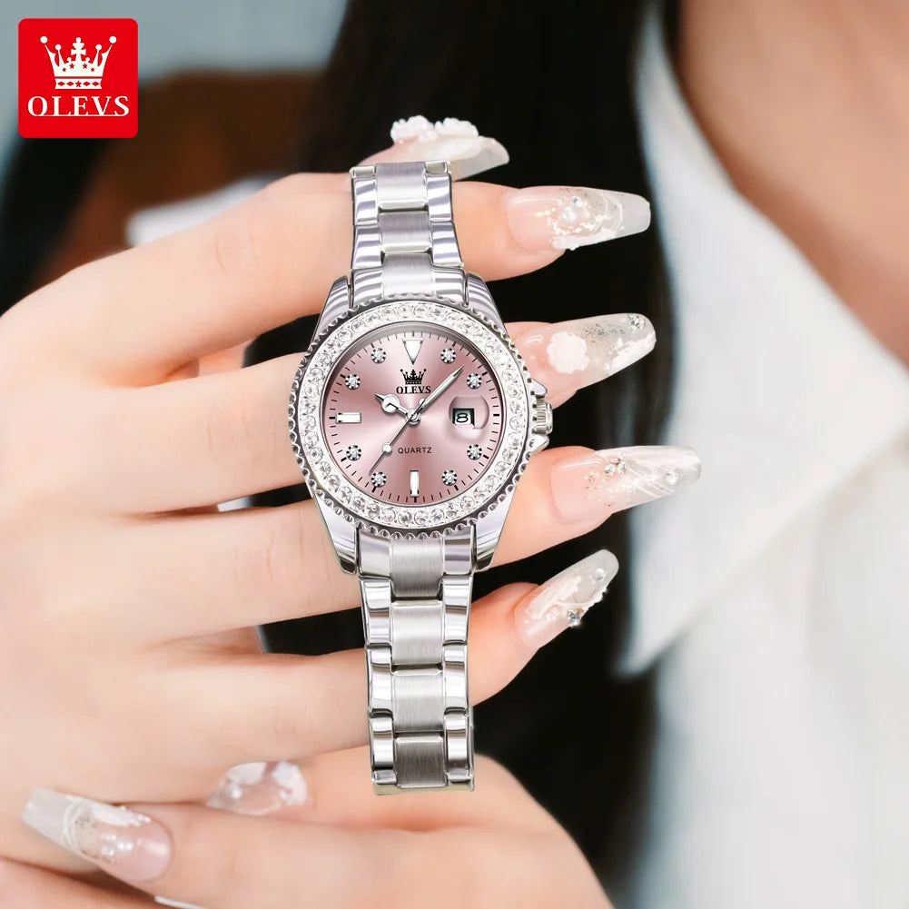 OLEVS Luxury Women's Quartz Watch — Stainless Steel Diamond Scale Bracelet