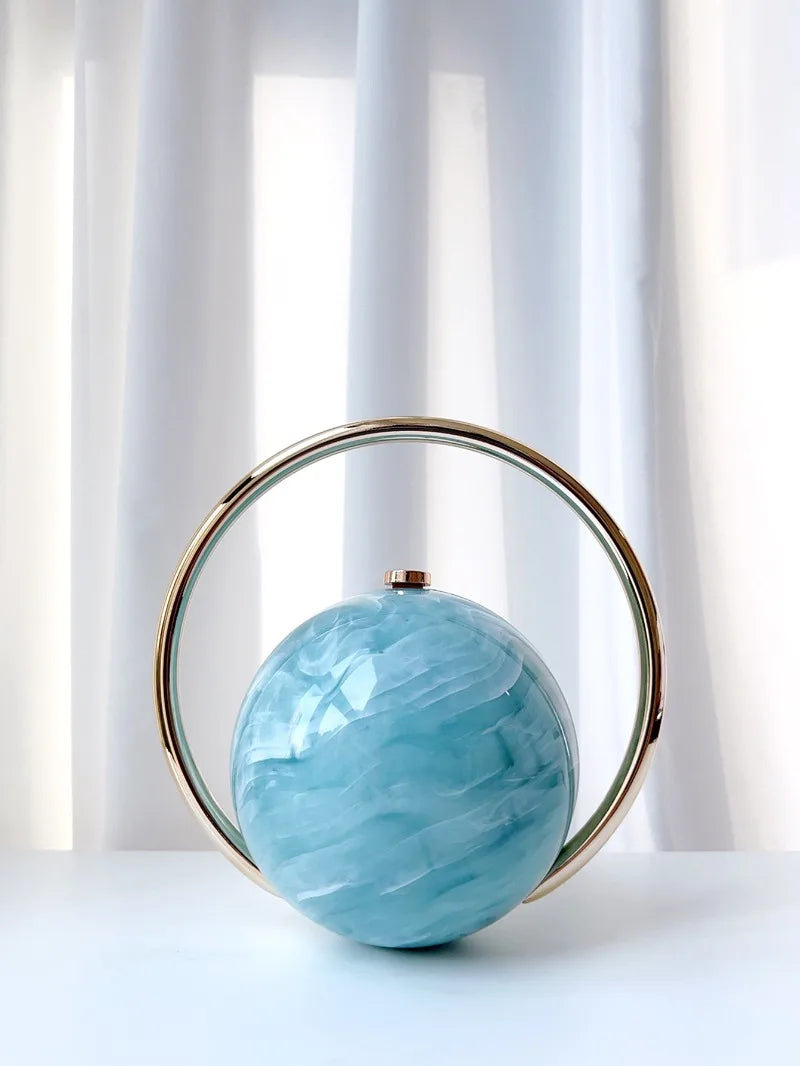 miflame Elegant Spherical Evening Clutch — Marble Texture Handbag with Electroplated Handle
