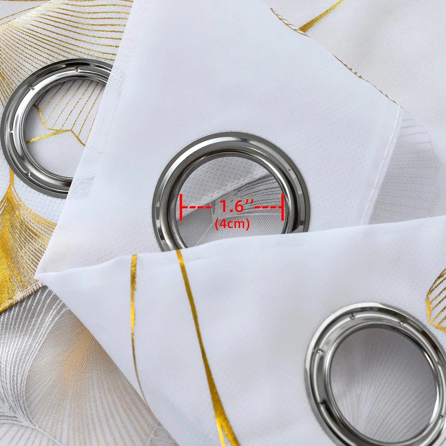 Gold Foil Leaf Print Sheer Voile Curtains — Luxury Metallic Window Drapes