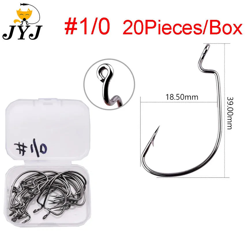 JYJ High Carbon Steel Offset Worm Hooks — Super Slide Fishhooks for Texas Rig