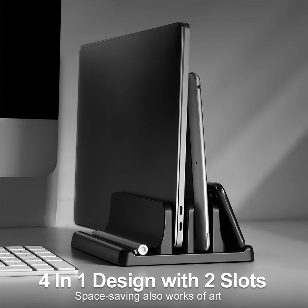 Adjustable Vertical Laptop Stand — Space Saving Desktop Organizer