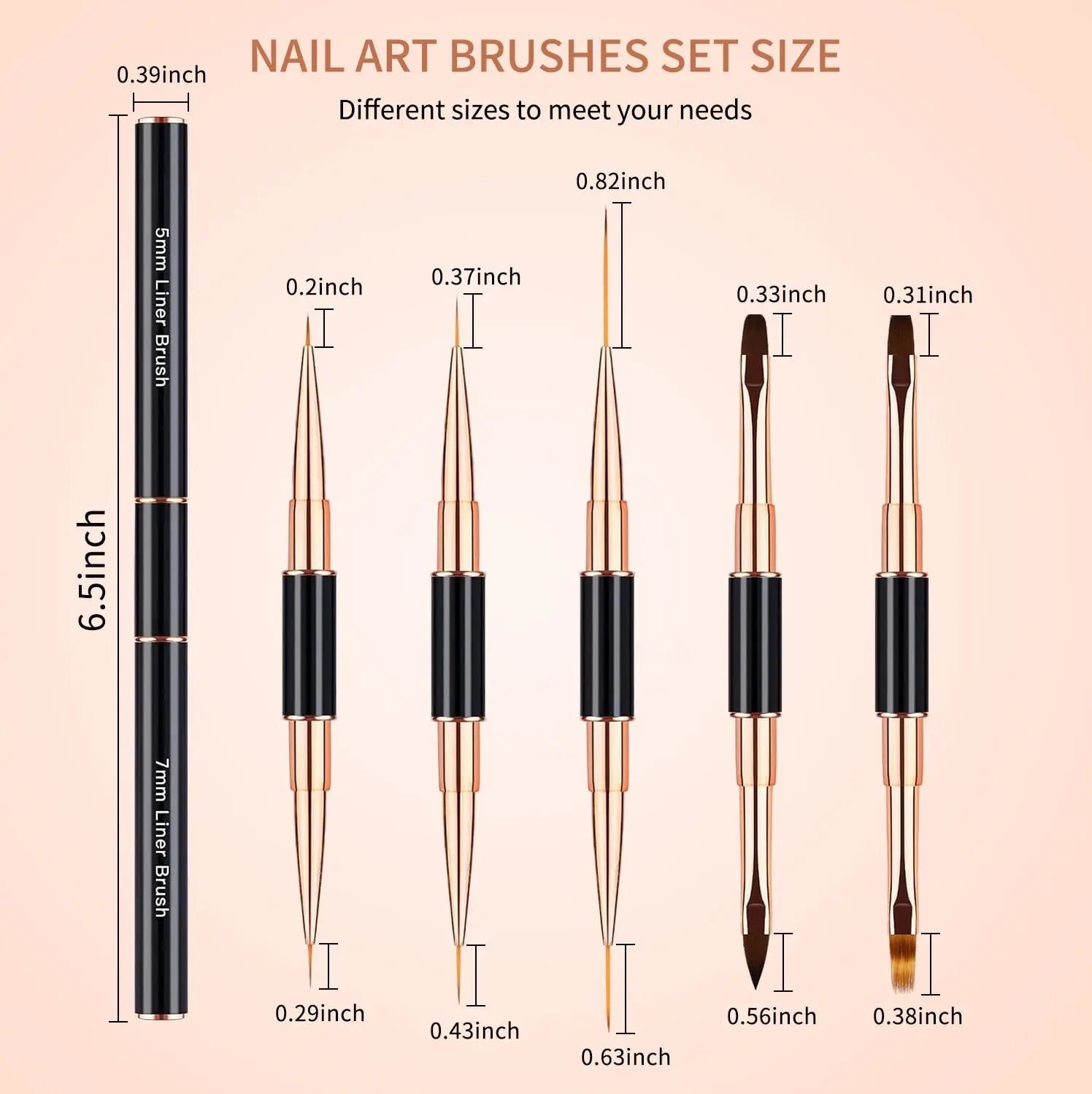 DWLOL Professional Nail Art Brush Set — 5 Double-Ended Acrylic Design Pens