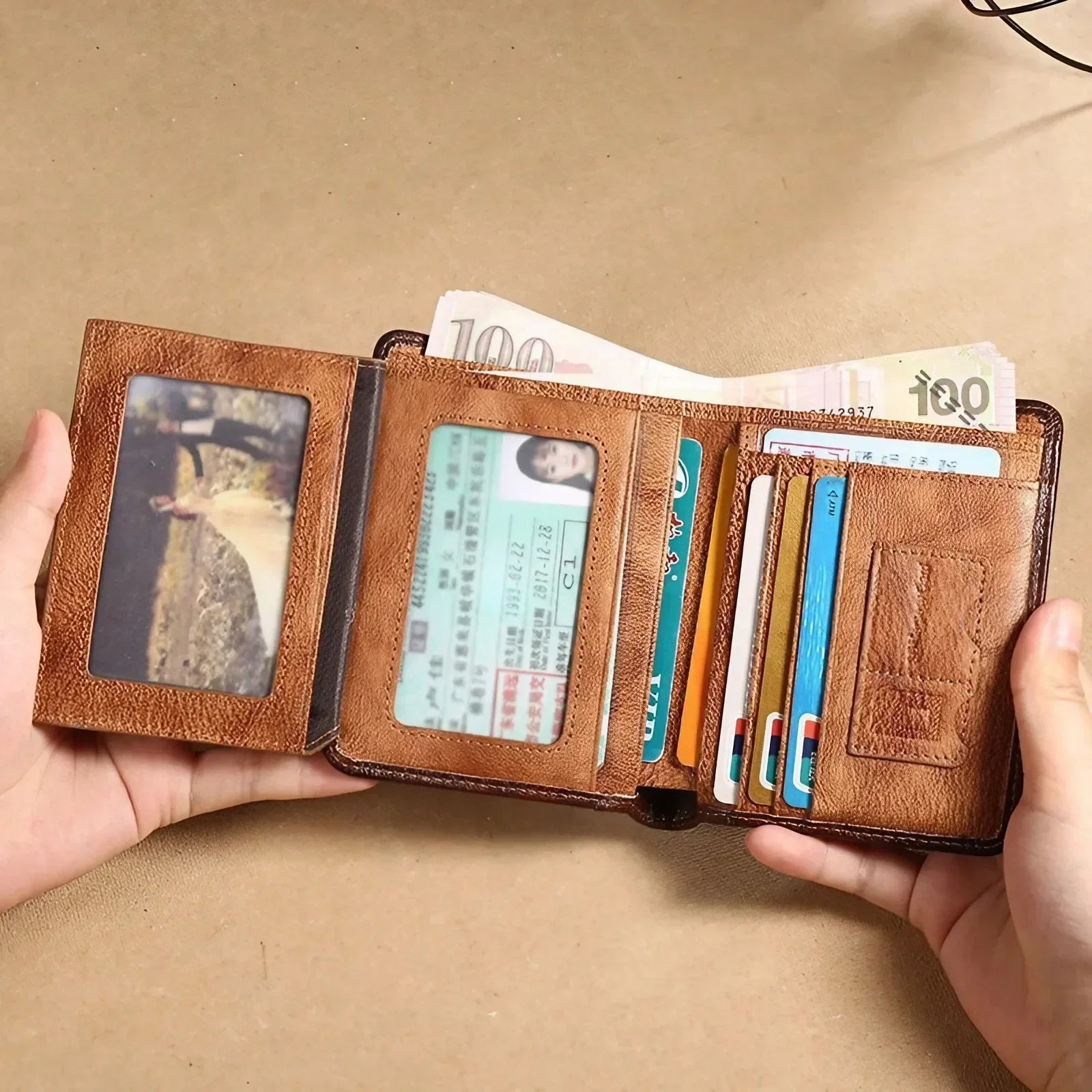 Genuine Leather Bifold Wallet — RFID Blocking Slim Card Holder