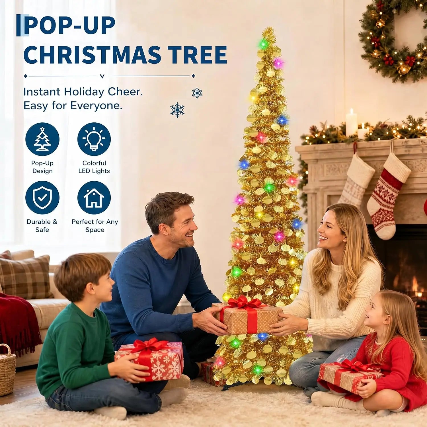 Garvee 5FT Slim Tinsel Christmas Tree — Pre-Lit LED Pencil Tree for Small Spaces