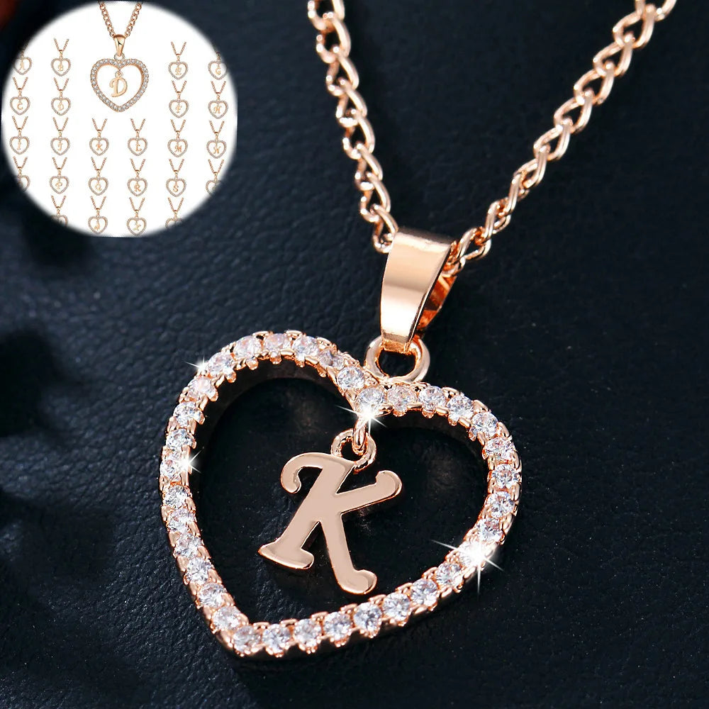 Customizable Initial Heart Pendant Necklace — Zircon Accented Jewelry