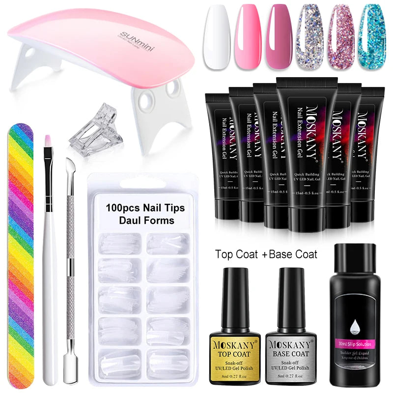 MOSKANY Poly Nail Gel Kit — Complete Manicure Set with LED Lamp