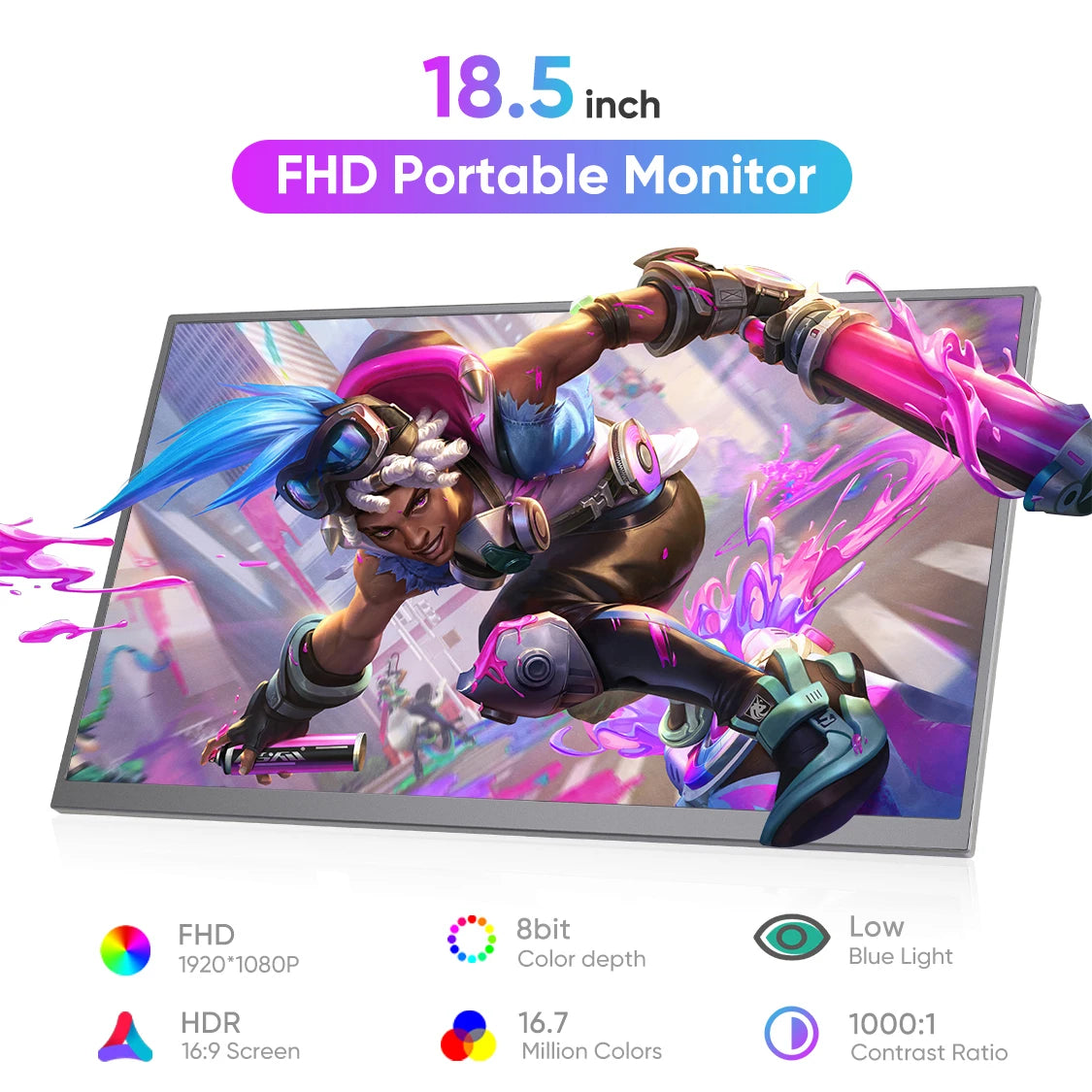 18.5 Inch Portable Monitor — 120Hz 1080P IPS Display with 180° Kickstand
