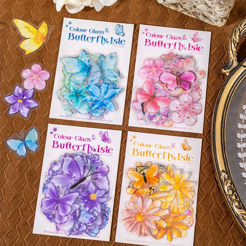 Crystal Butterfly Flower Stickers — Aesthetic Decor for Scrapbooking & Journals