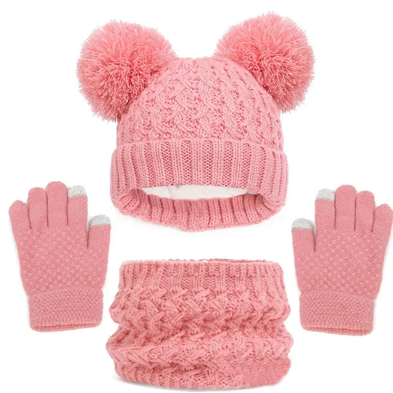 Kids Knitted Winter Accessory Set — Warm Hat, Scarf, and Gloves 3-Piece Kit