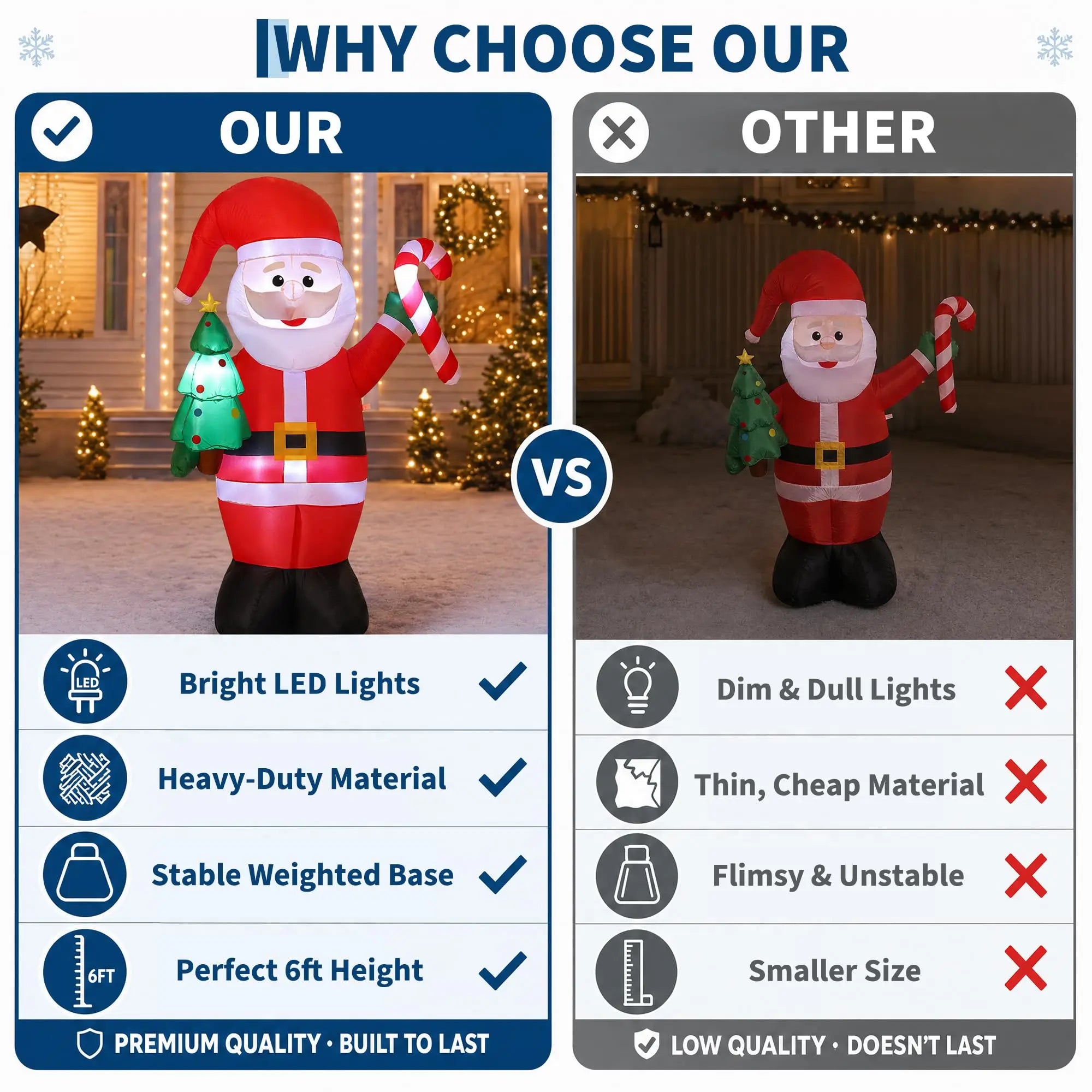 HiMISS 6 FT Inflatable Santa Holding a Cane — Festive Holiday Yard Decor