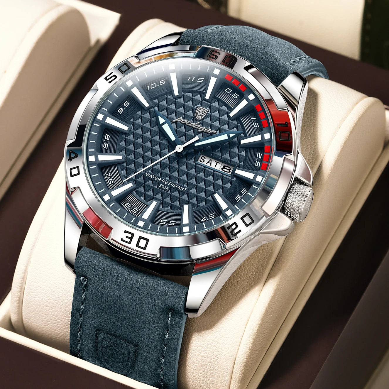 POEDAGAR Luxury Men's Quartz Watch — Waterproof Sport Design with Leather Band