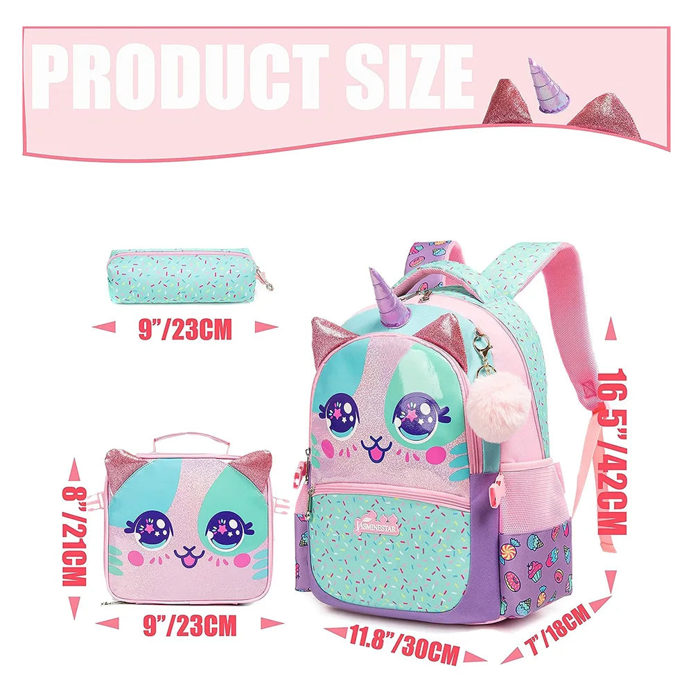 Girls School Backpack Set — Lightweight Bookbag with Matching Lunch Box