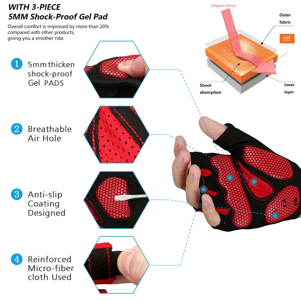 Padded Half Finger Cycling Gloves — Shock-Absorbing Mountain Bike Gear