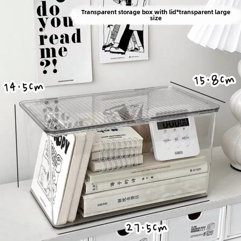 YIYUEQIANLI Desktop Storage Box — Transparent Organizer with Lid