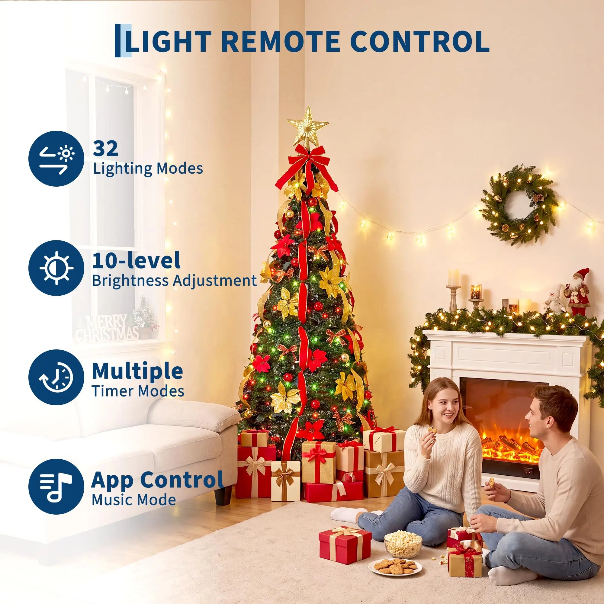 Pop-Up Pre-Lit Artificial Christmas Tree — Rotating Star Projector & LED Lights