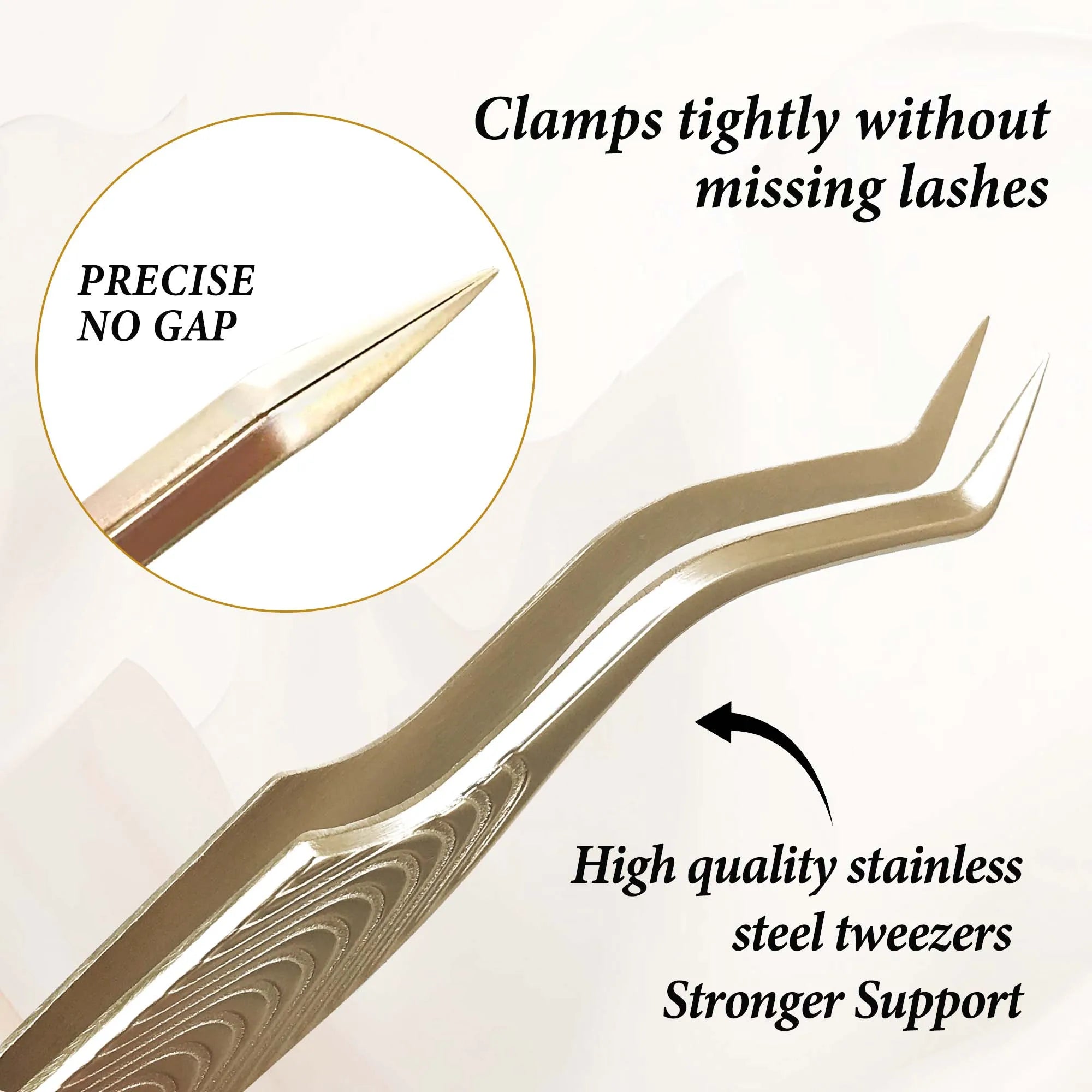 Gold Stainless Steel Eyelash Extension Tweezers — Anti-Slip Wood Grain Design