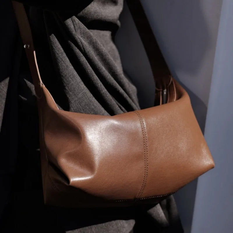 miflame Women's Genuine Leather Hobo Bag — Elegant Minimalist Shoulder Handbag