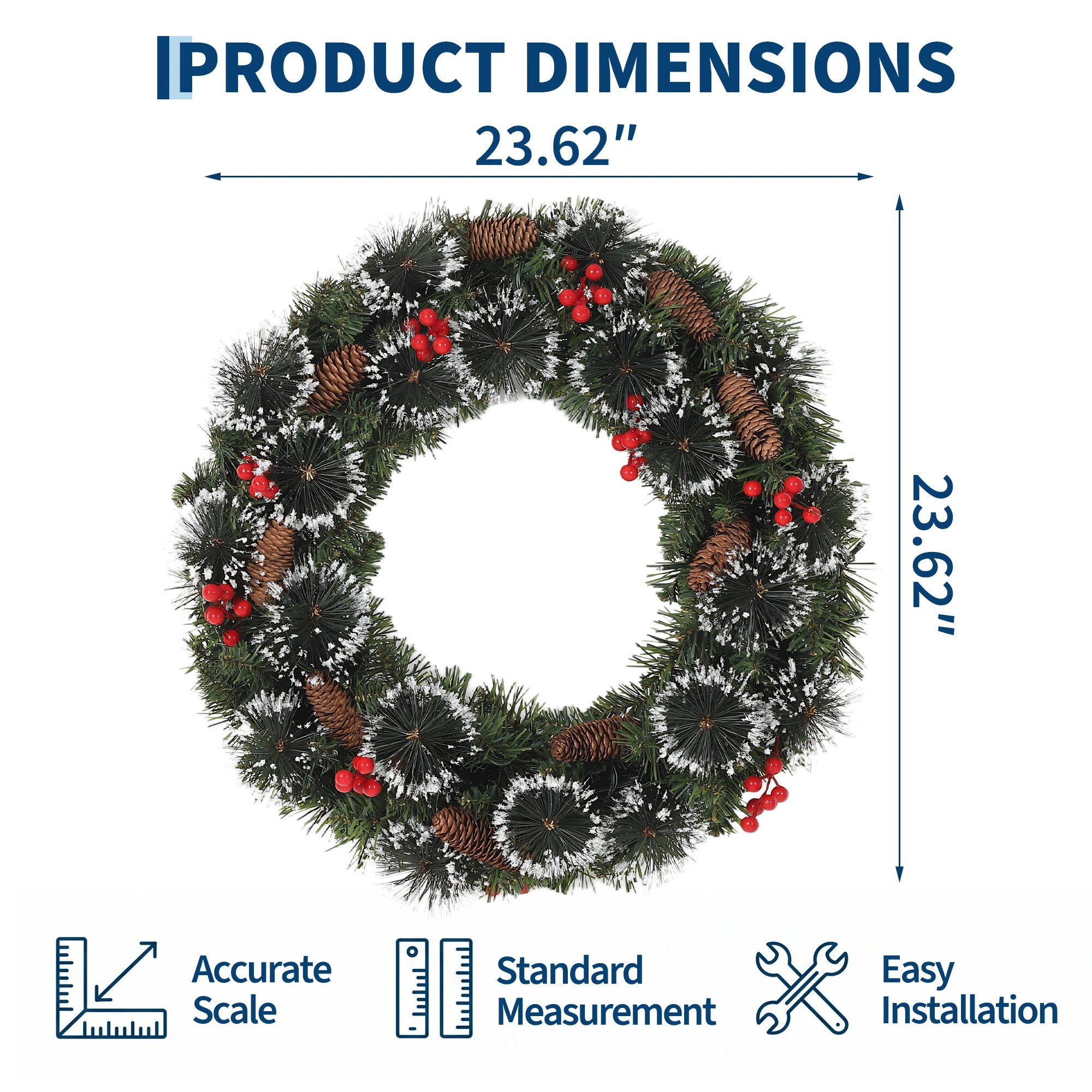 Illuminated Artificial Fir Christmas Wreath — Festive LED Decor with Berries and Pine Cones