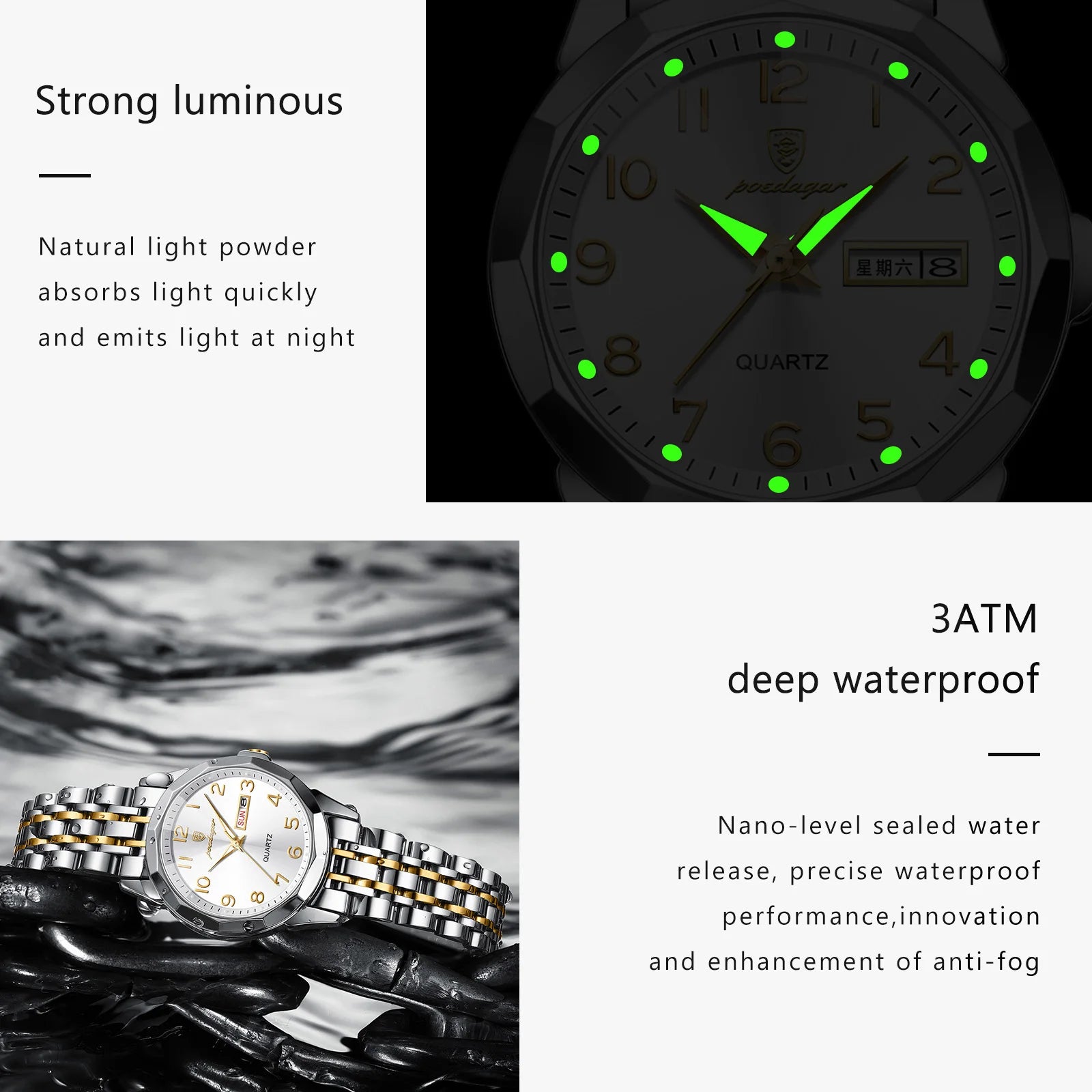 POEDAGAR Elegant Ladies Watch — Waterproof Stainless Steel Quartz Timepiece