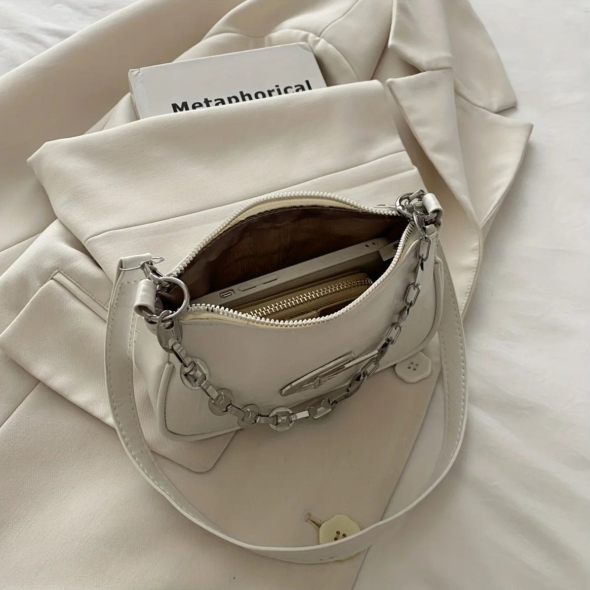 Women's Ruched Crossbody Bag — Elegant Chain Detail Daily Purse