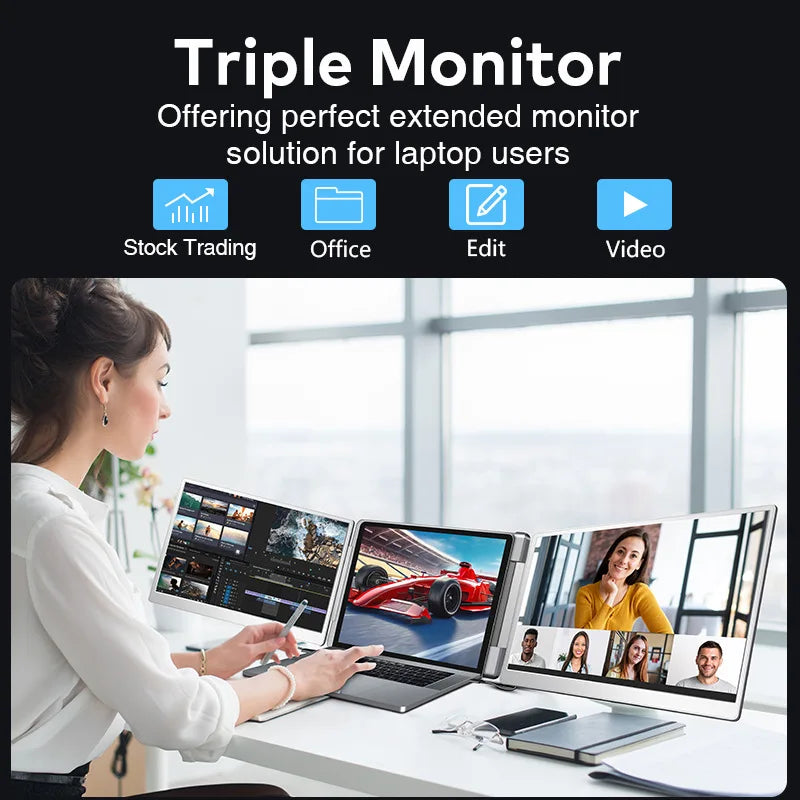 Rospider Portable LCD Monitor — High-Definition Triple Screen Extender