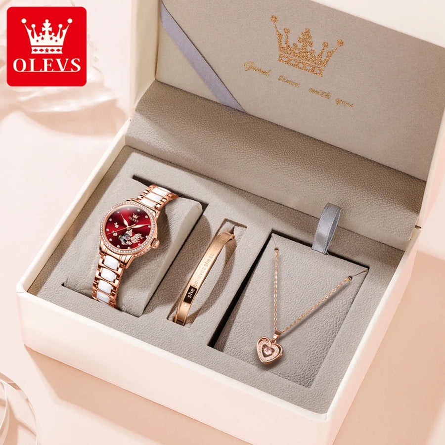 OLEVS 7001 Automatic Ladies' Watch — Elegant Ceramic Strap & Diamond Dial