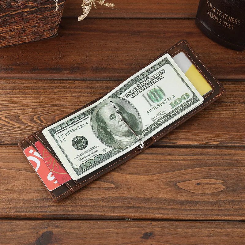Okli-Rsoe Genuine Leather Money Clip Wallet — Vintage Magnetic Cash Holder