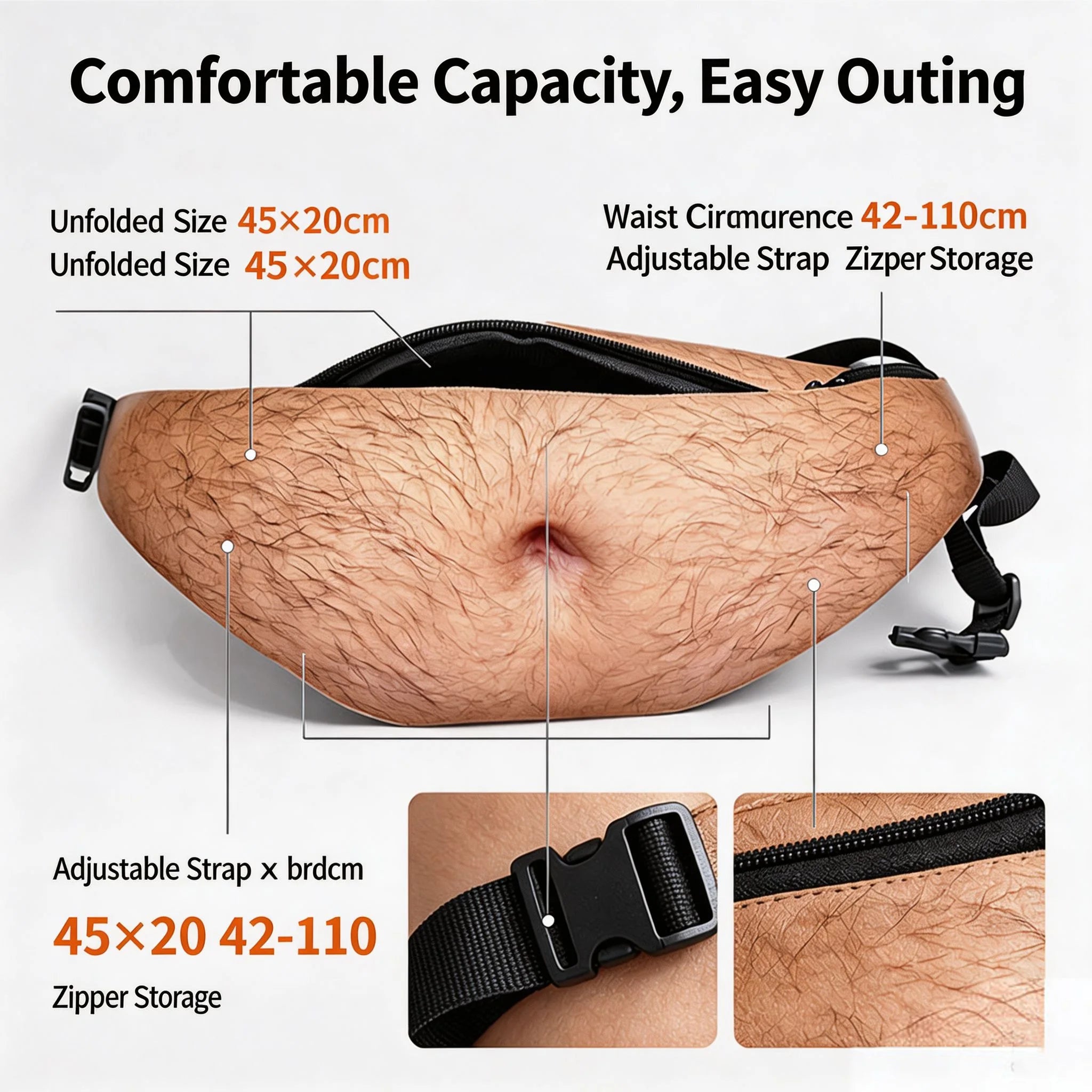Funny Realistic Belly Waist Bag — Novelty Hip Pack for Parties and Travel