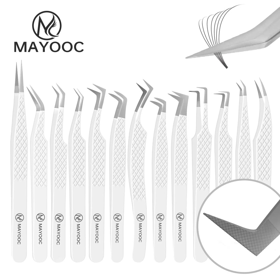 MAYOOC LASH Precision Eyelash Extension Tweezers — Anti-Static Fiber Tip Tools