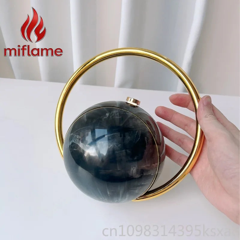 miflame Elegant Spherical Evening Clutch — Marble Texture Handbag with Electroplated Handle