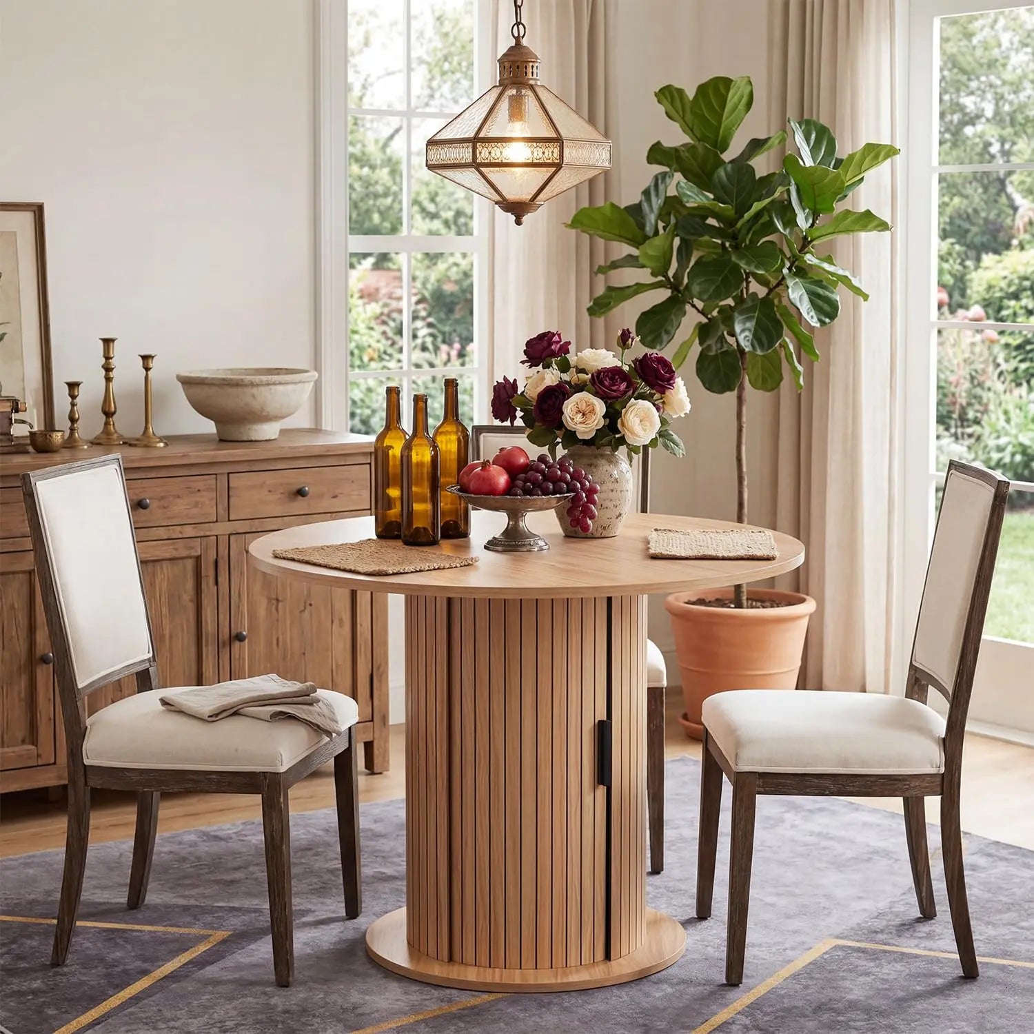 HiMISS Round Dining Table — Space-Saving Kitchen Table with Center Storage