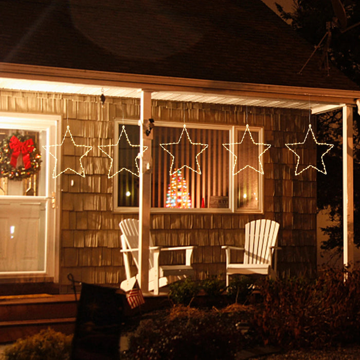 LED Star Hanging Window Lights — Warm White Decorative Set with Remote