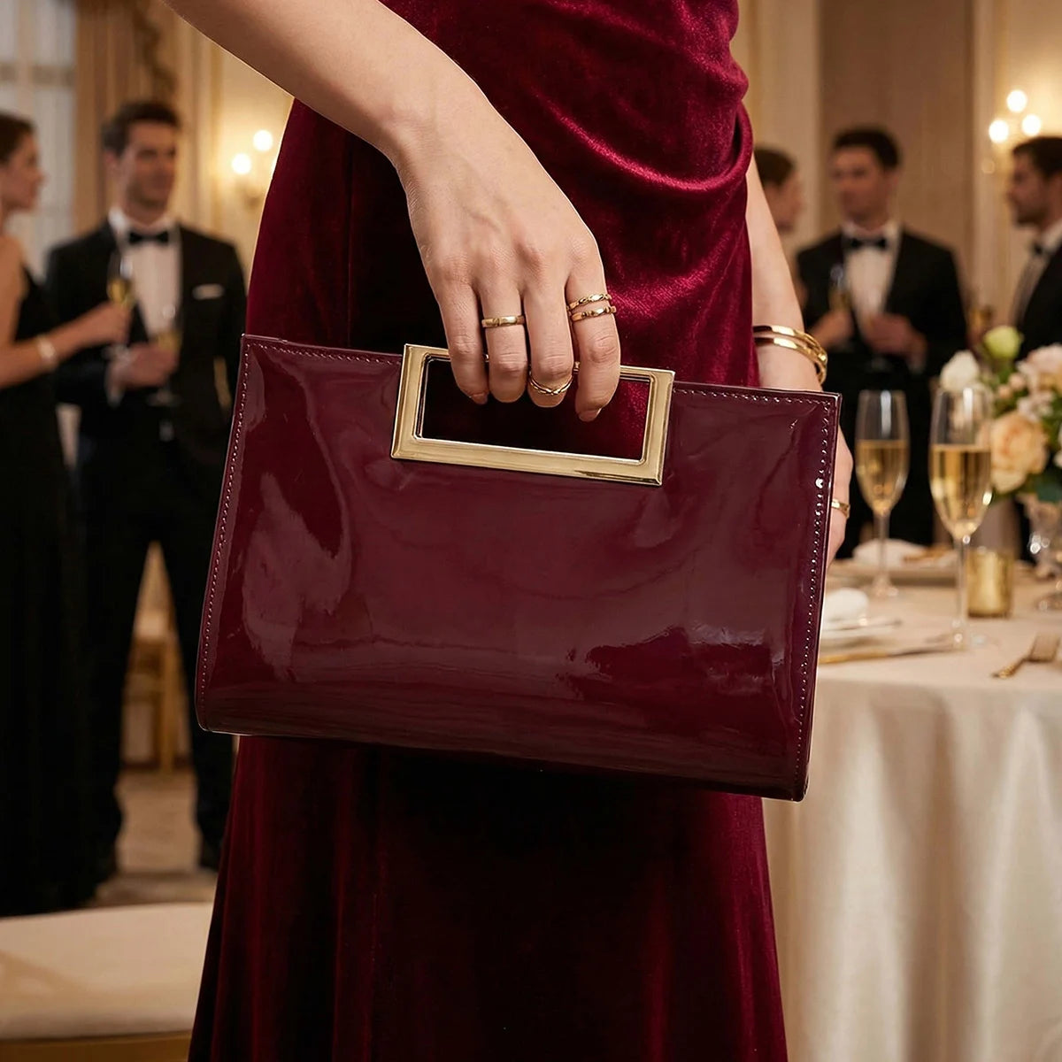 Women's Evening Clutch Bag — Elegant Small Square Purse with Chain